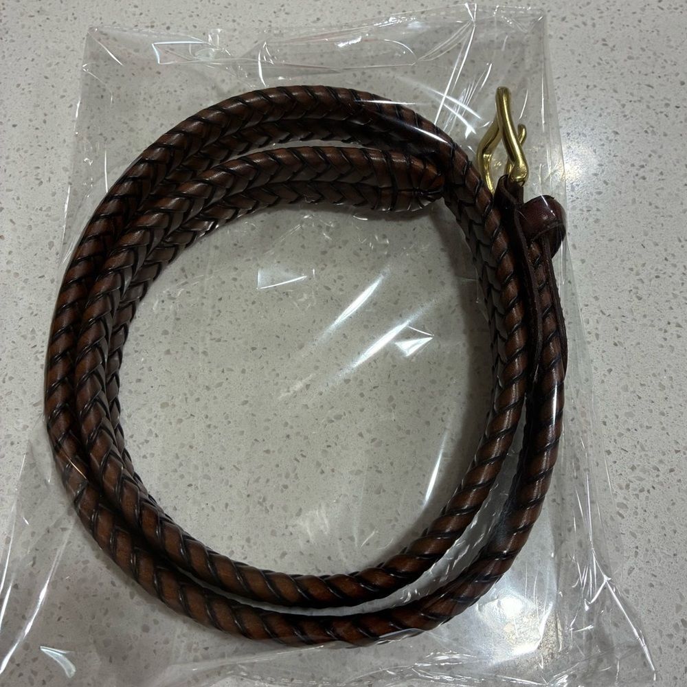 Fossil Vintage Brown Braided Leather Belt Size 34 Brass Buckle LNWT - Picture 3 of 10